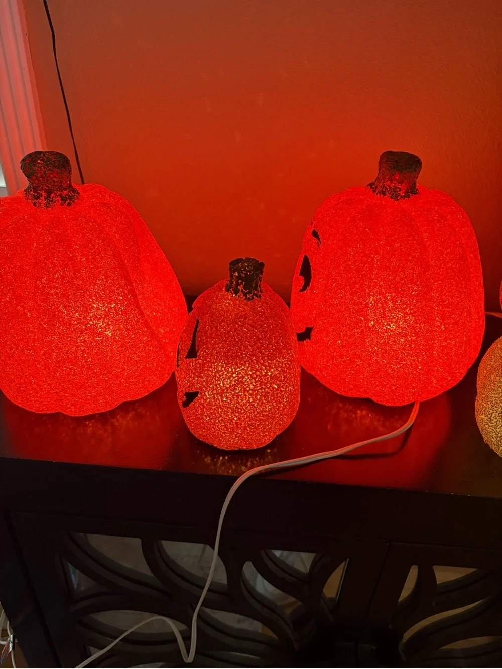 3 Vintage Side Seasons Popcorn Light up Pumpkins and 1 Silver Pumpkin